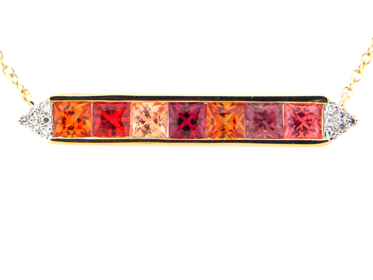 FANCY COLOR SAPPHIRE & DIAMOND PENDANT NECKLACE, 14KY (H/U)