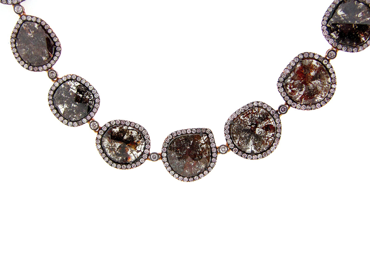 ROSE ROUGH CUT FANCY COLOR DIAMOND NECKLACE , 18KR (N)