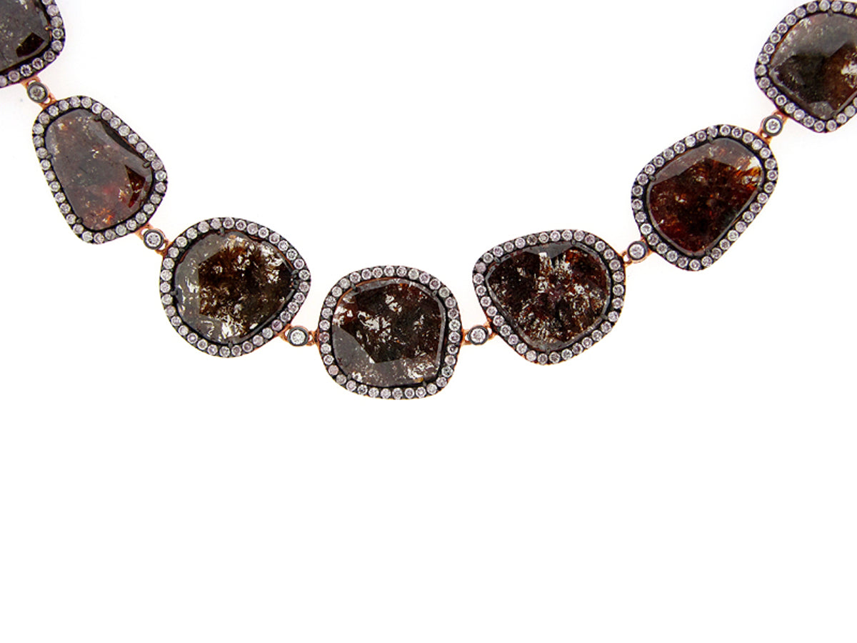 ROSE ROUGH CUT FANCY COLOR DIAMOND NECKLACE , 18KR (N)