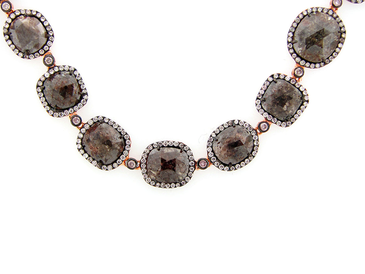 ROSE ROUGH CUT FANCY COLOR DIAMOND NECKLACE , 18KR (N)