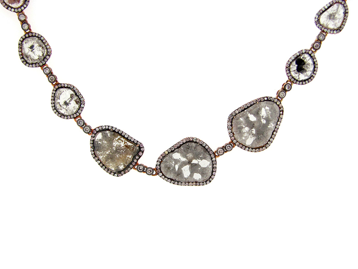 ROSE ROUGH CUT FANCY COLOR DIAMOND NECKLACE , 18KR (N)