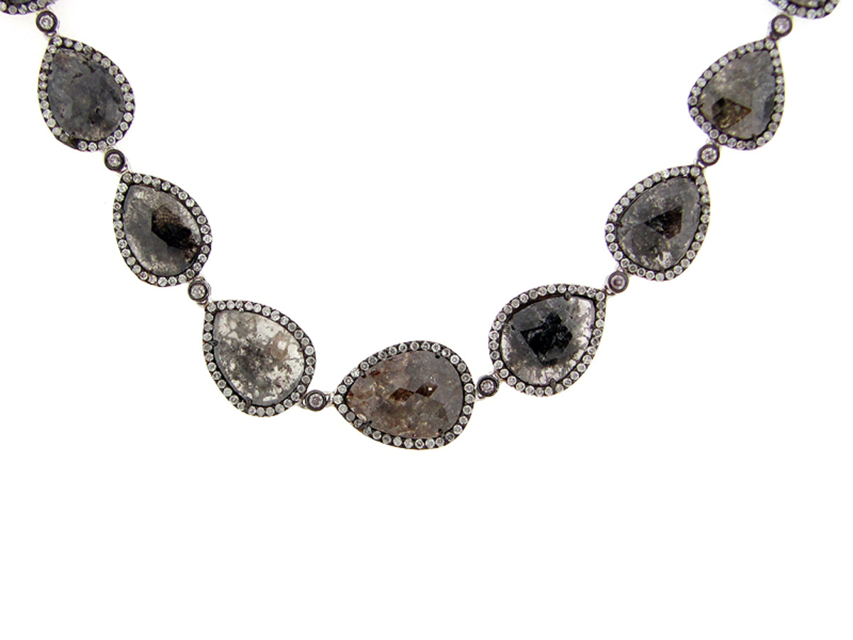 ROSE ROUGH CUT FANCY COLOR DIAMOND NECKLACE , 18KR (N)