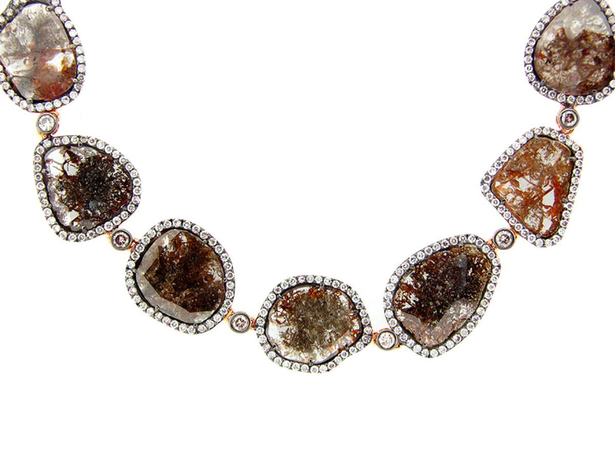 ROSE ROUGH CUT FANCY COLOR DIAMOND NECKLACE , 18KR (N)
