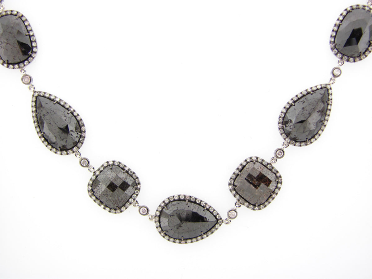 ROSE ROUGH CUT FANCY COLOR DIAMOND NECKLACE , 18KW (N)