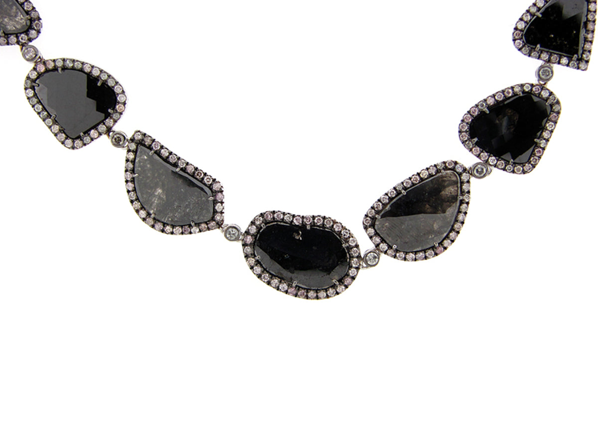ROSE CUT SLICE BLACK DIAMOND NECKLACE , 18KW (R)
