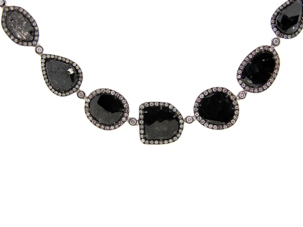 ROSE CUT SLICE BLACK DIAMOND NECKLACE , 18KW (R)