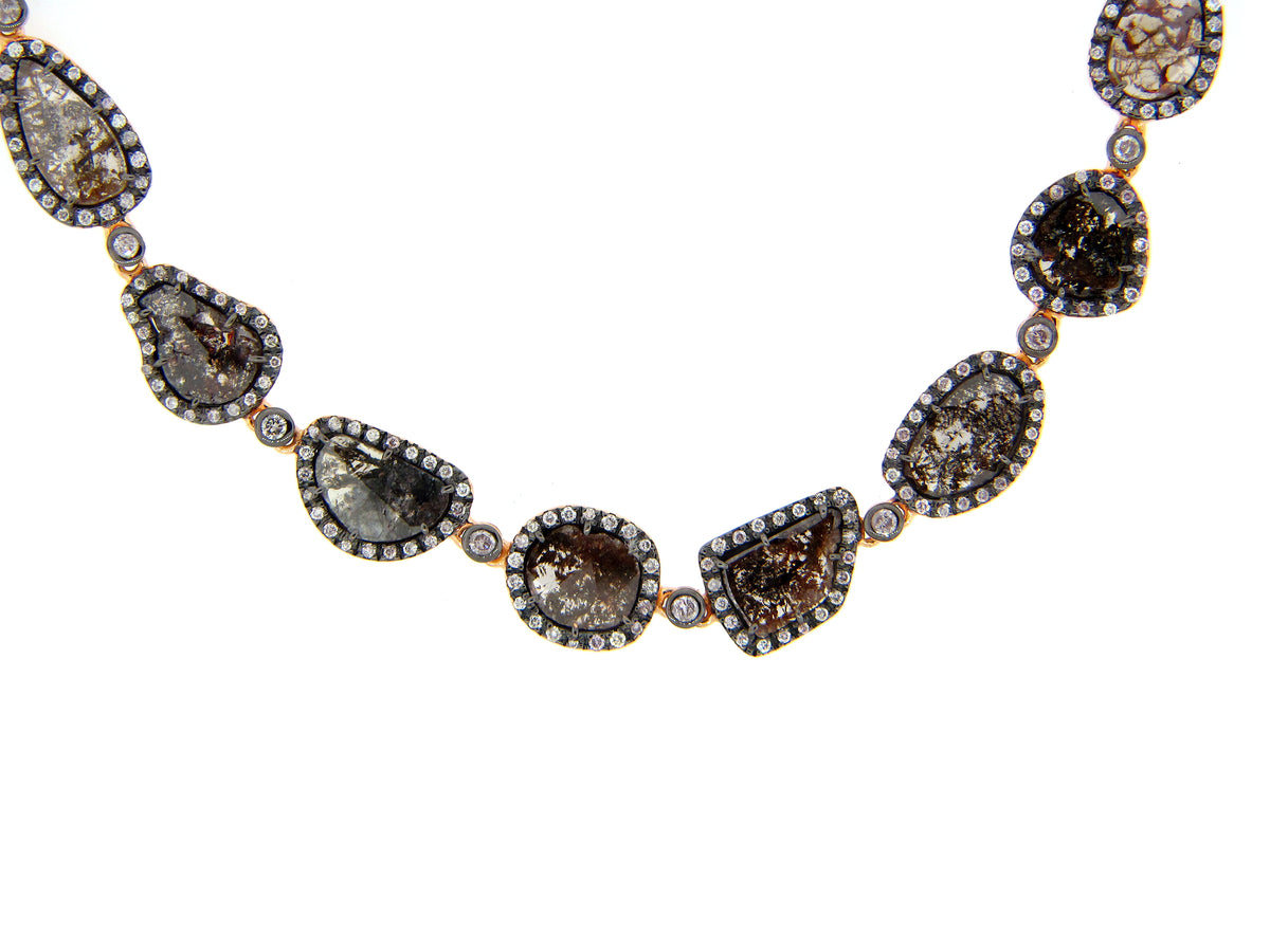 ROSE CUT SLICE BROWN DIAMOND NECKLACE , 18KR (N)