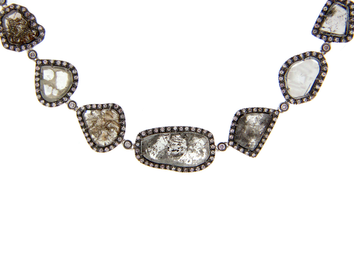 ROSE CUT SLICE GRAY DIAMOND NECKLACE , 18KW (N)