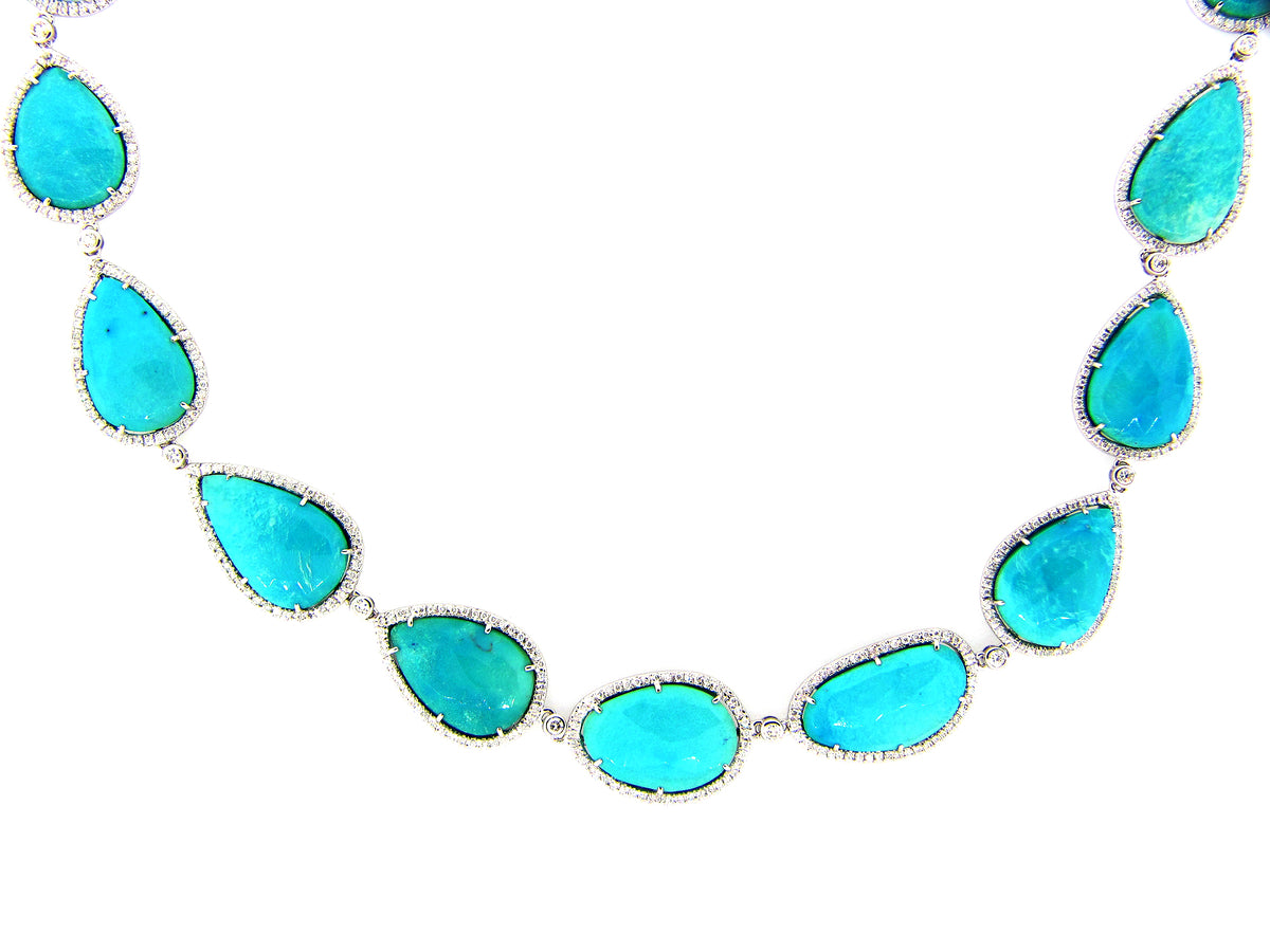 TURQUOISE & DIAMOND NECKLACE, 18KW (N)