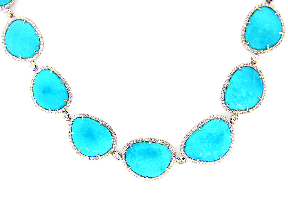 TURQUOISE & DIAMOND NECKLACE, 18KW (N)