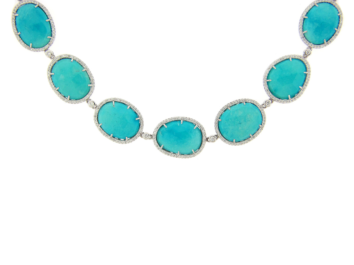 TURQUOISE & DIAMOND NECKLACE, 16.5" LONG + 1" EXTENSION, 18KW (N)