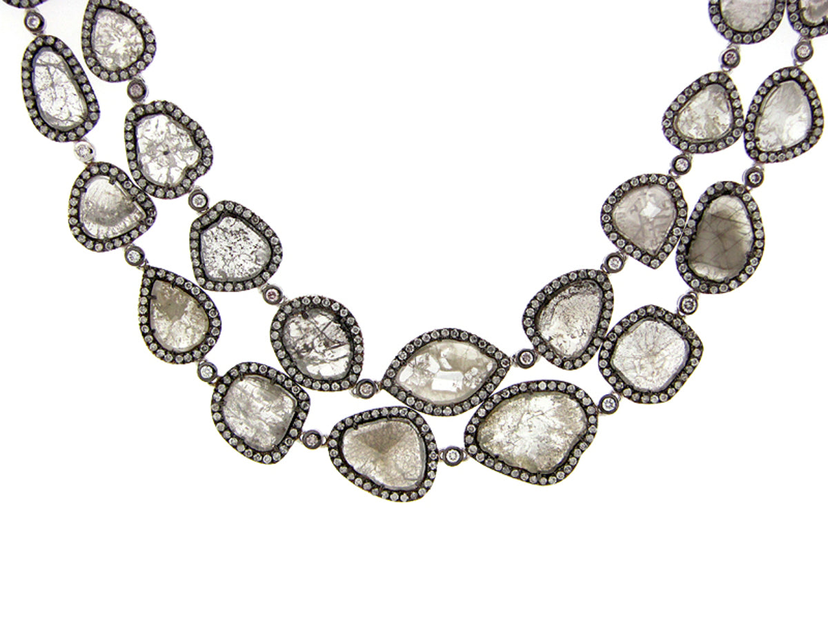 ROSE CUT SLICE FANCY GREY DIAMOND NECKLACE, 18KW (N)