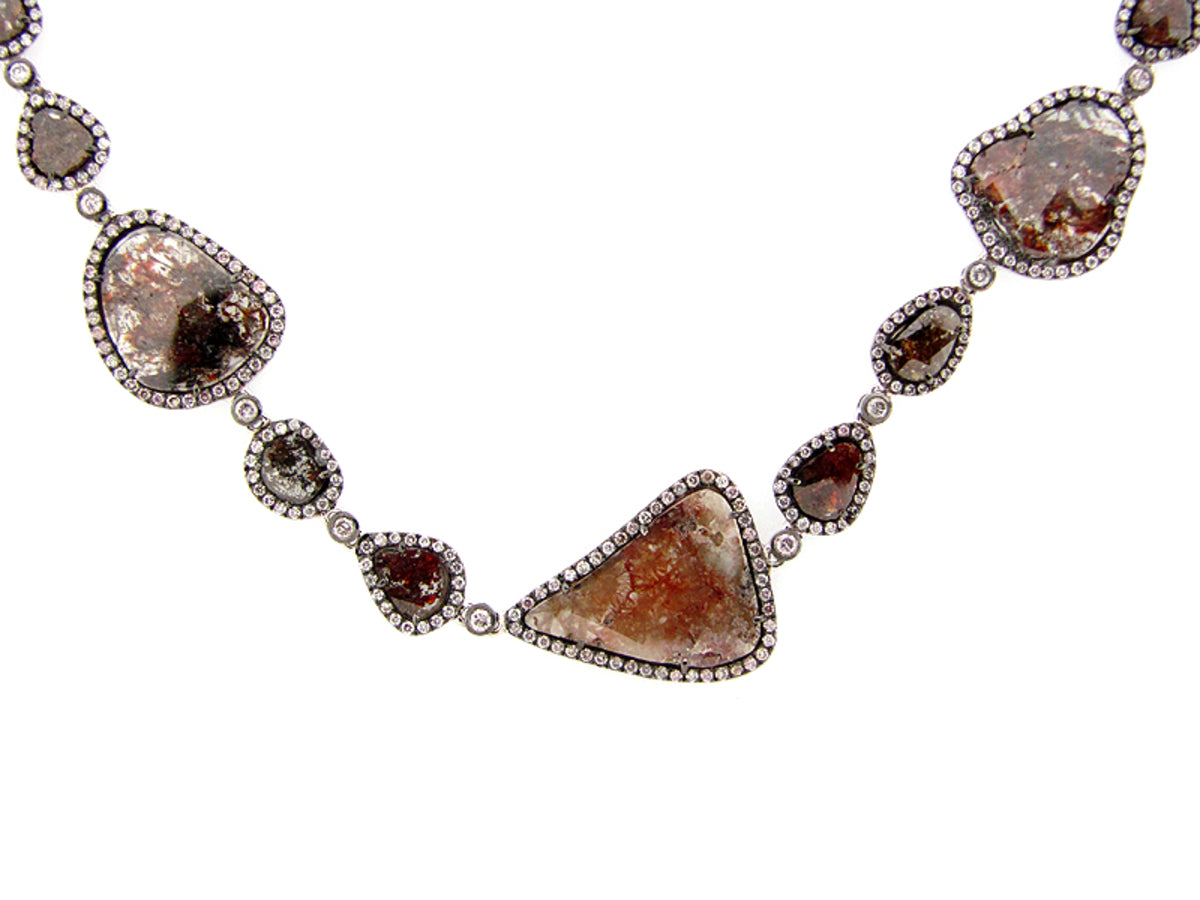 ROSE CUT SLICE FANCY COLOR DIAMOND NECKLACE, 18KW (N)