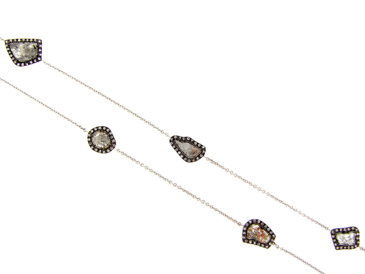 ROSE CUT SLICE GREY DIAMOND NECKLACE 40" LONG, 18KW (N)