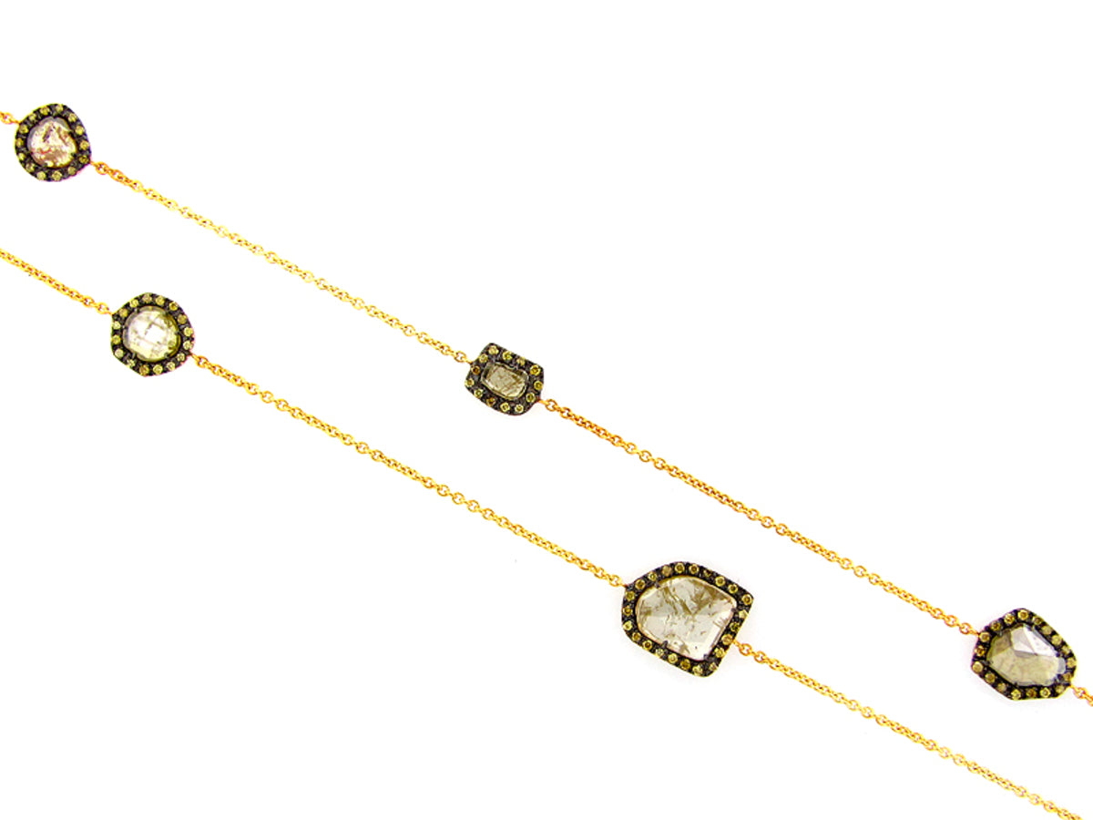 ROSE CUT SLICE YELLOW DIAMOND NECKLACE 40" LONG, 18KY (N)