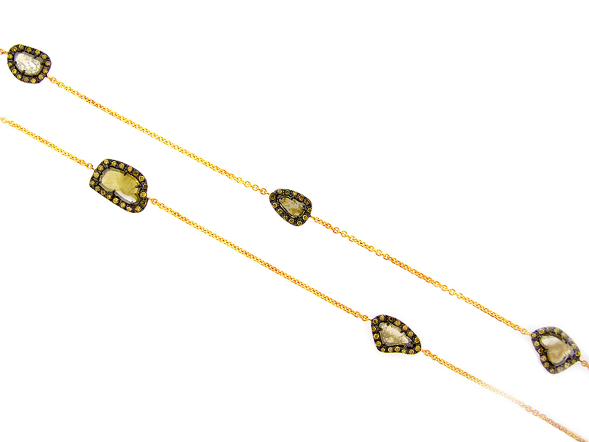 ROSE CUT SLICE YELLOW DIAMOND NECKLACE 40" LONG, 18KY (N)