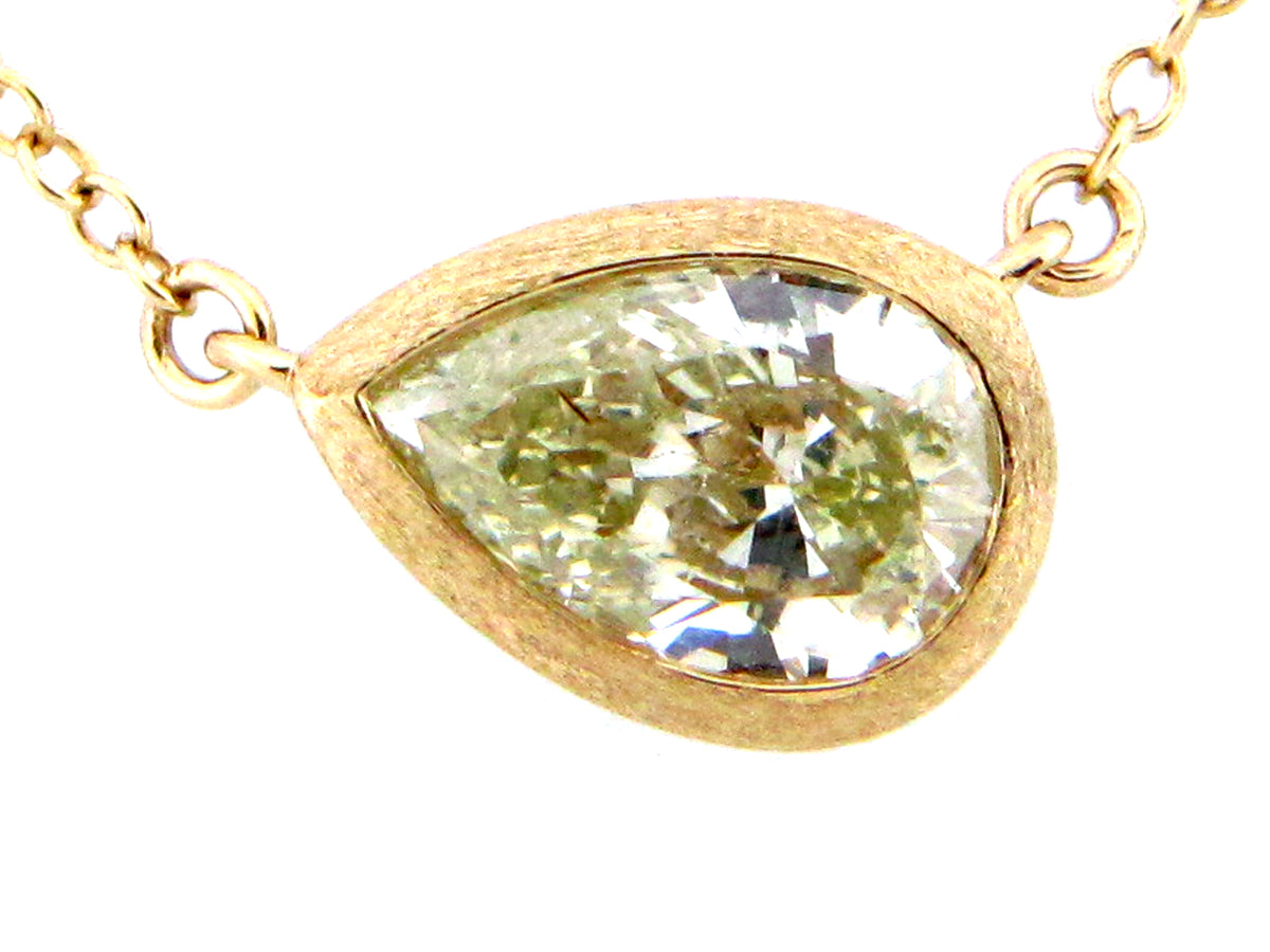 FANCY LIGHT YELLOW PEAR DIAMOND PENDANT NECKLACE, 18"/17"/16", 14KY (N)