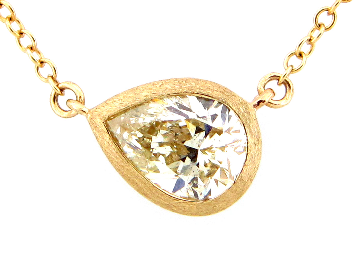 FANCY LIGHT YELLOW PEAR DIAMOND PENDANT NECKLACE, 18"/17"/16", 14KY (N)