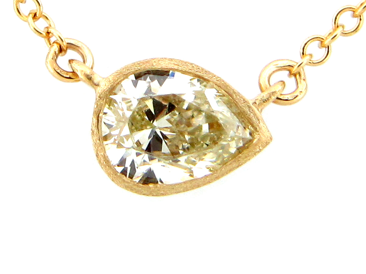 FANCY LIGHT YELLOW PEAR DIAMOND PENDANT NECKLACE, 18"/17"/16", SATIN FINISH, 14KY (N)