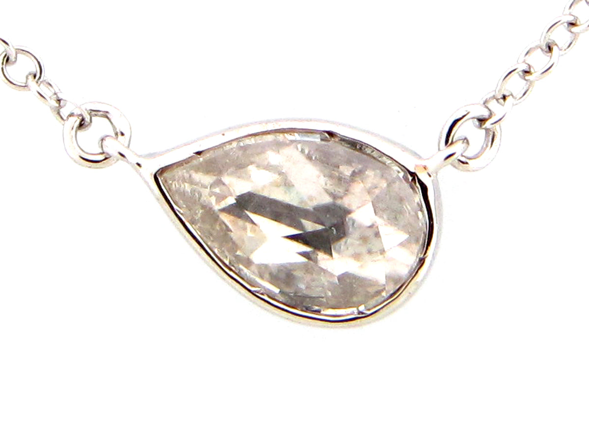 ROSE CUT PEAR DIAMOND PENDANT NECKLACE, 18"/17"/16", 14KW (N)