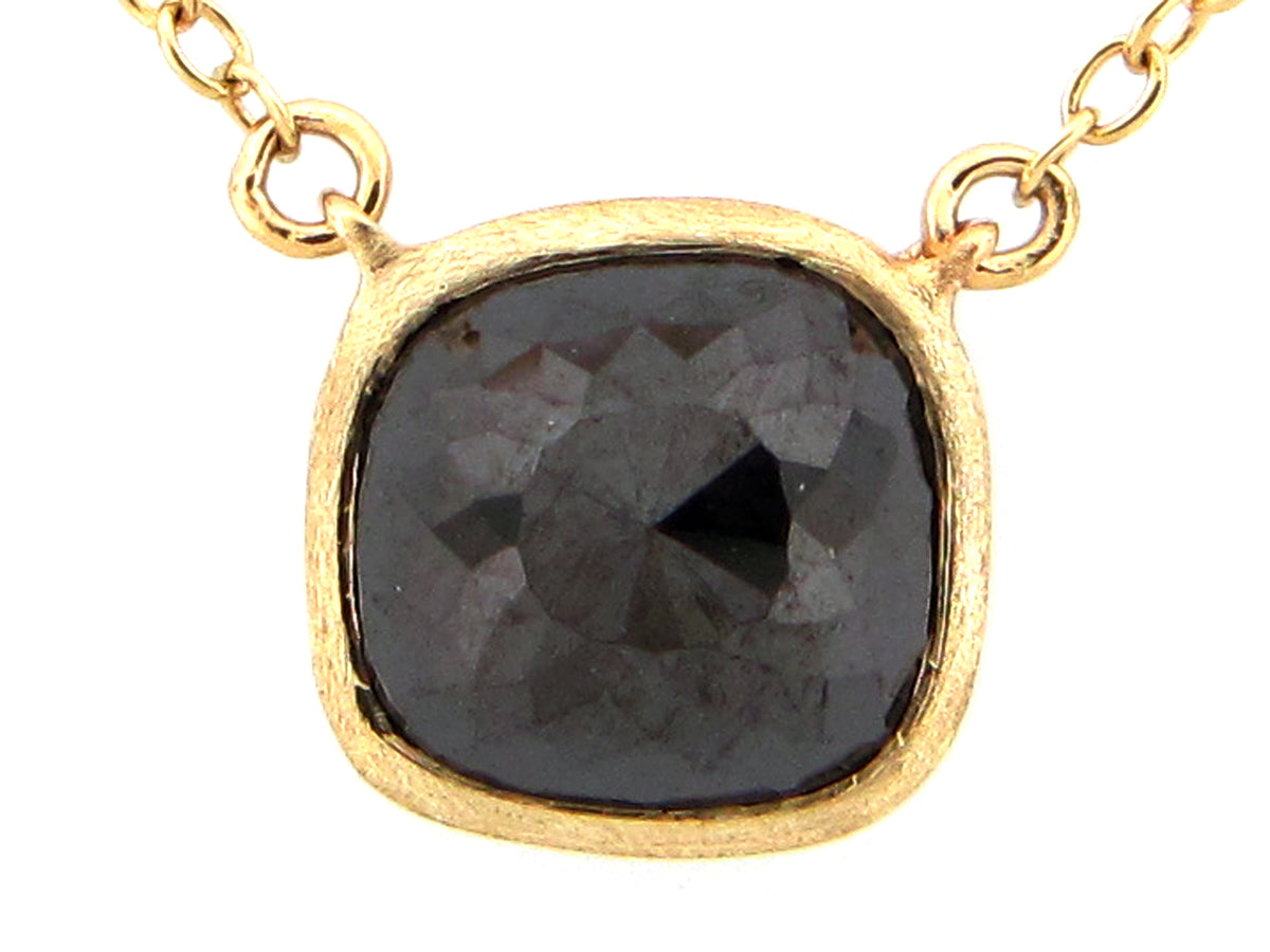 ROSE CUT BLACK DIAMOND CUSHION PENDANT NECKLACE, 18"/17"/16", 14KY (R)
