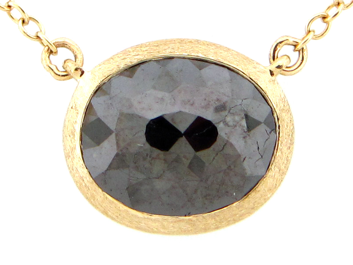 ROSE CUT BLACK DIAMOND PENDANT NECKLACE, 18"/17"/16", 14KY (R)