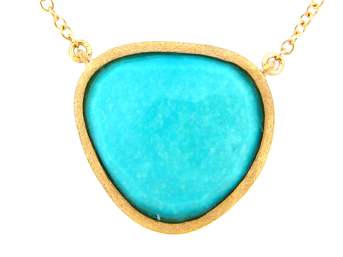 TURQUOISE PENDANT NECKLACE, 18"/17"/16", SATIN FINISH, 18KY (H)