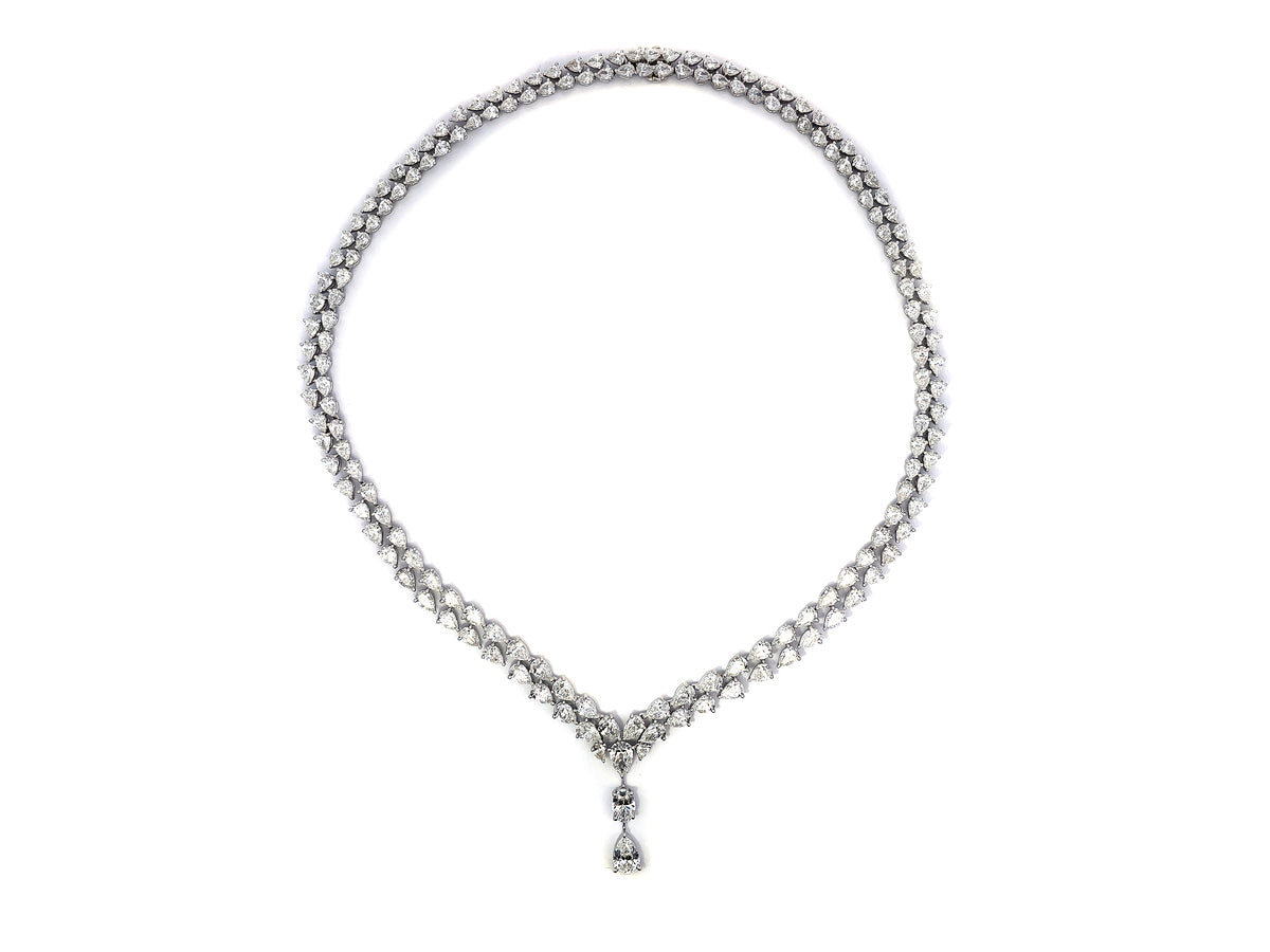 DIAMOND P/S 2 ROW DROP NECKLACE, 16", GIA CERTS