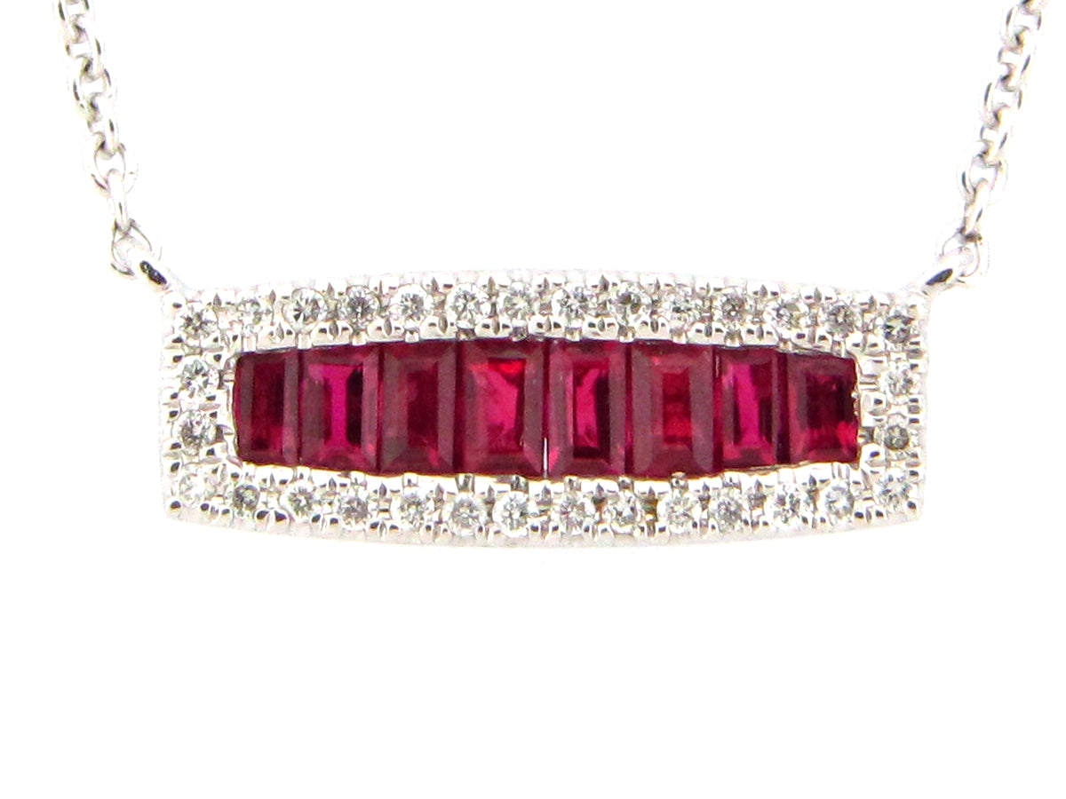 RUBY & DIAMOND PENDANT NECKLACE, 14KW