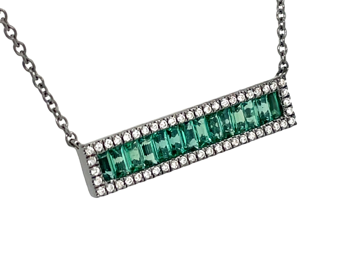 EMERALD & DIAMOND BAR NECKLACE, 14KB