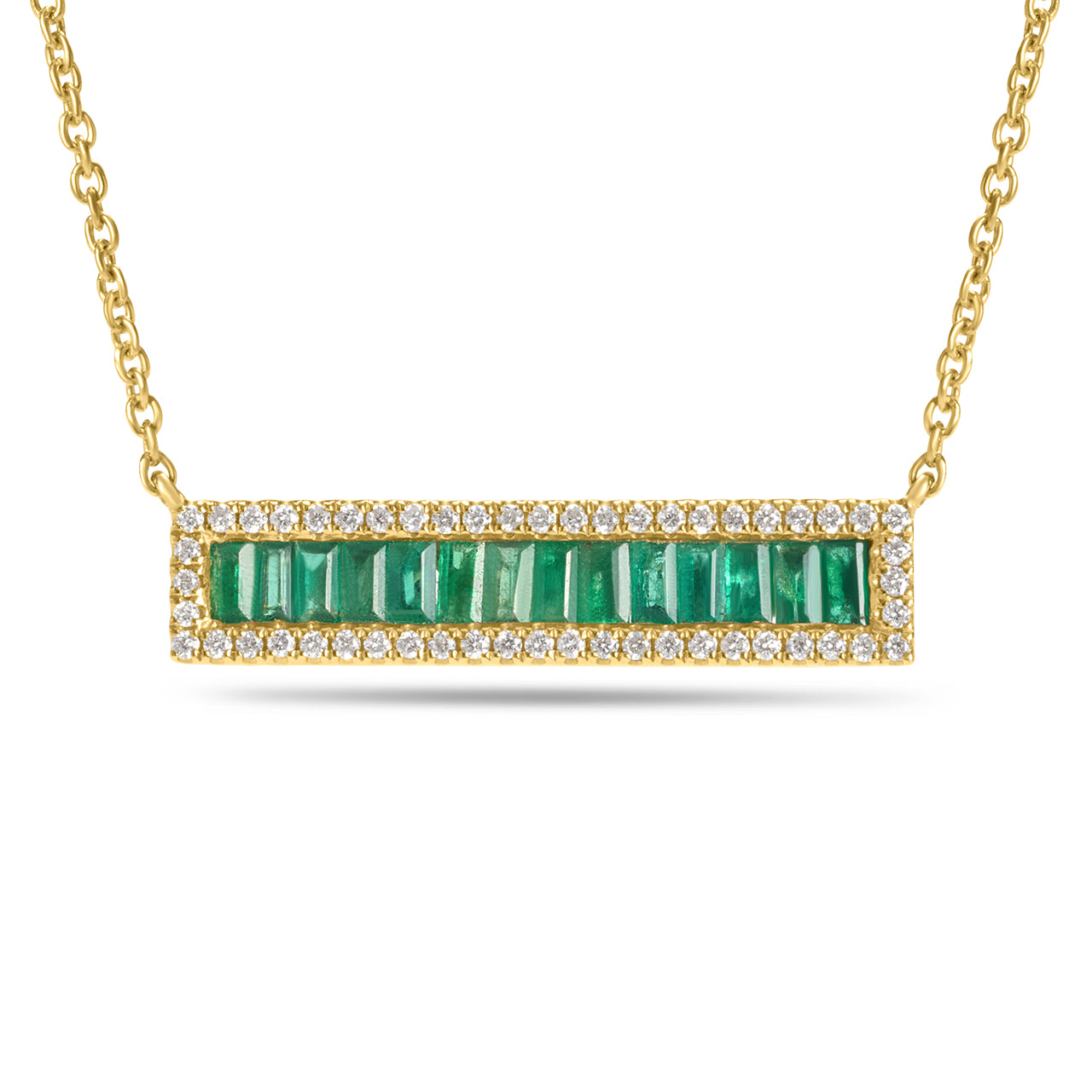 Emerald & Diamond Baguette Bar Necklace