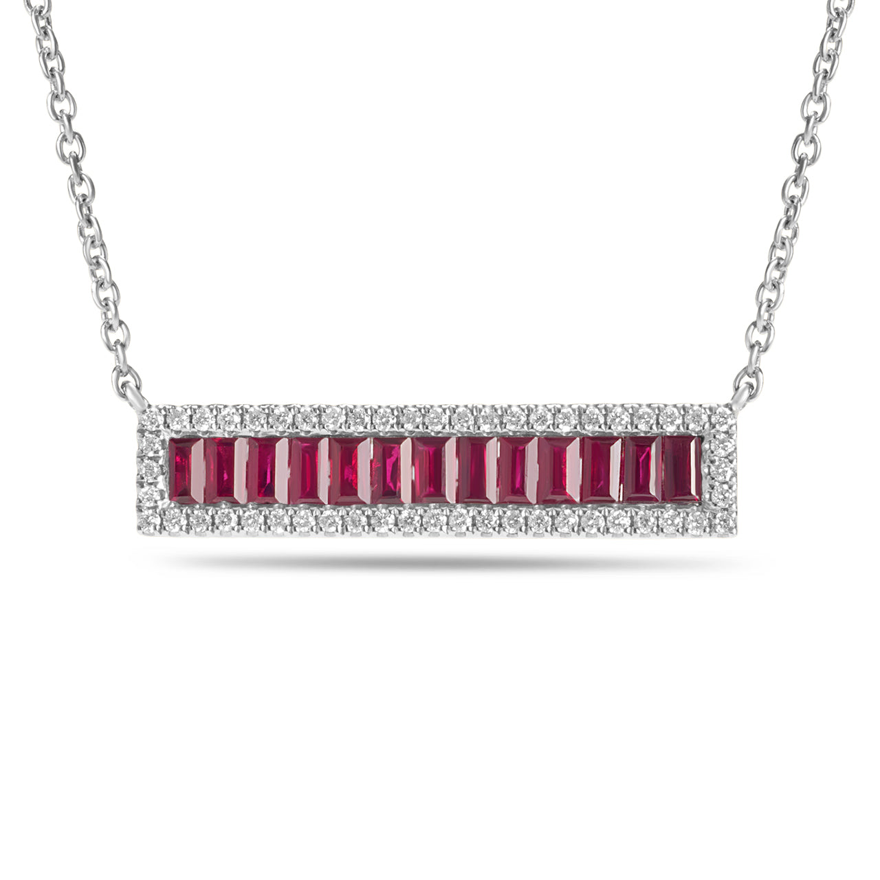 Ruby & Diamond Baguette Bar Necklace