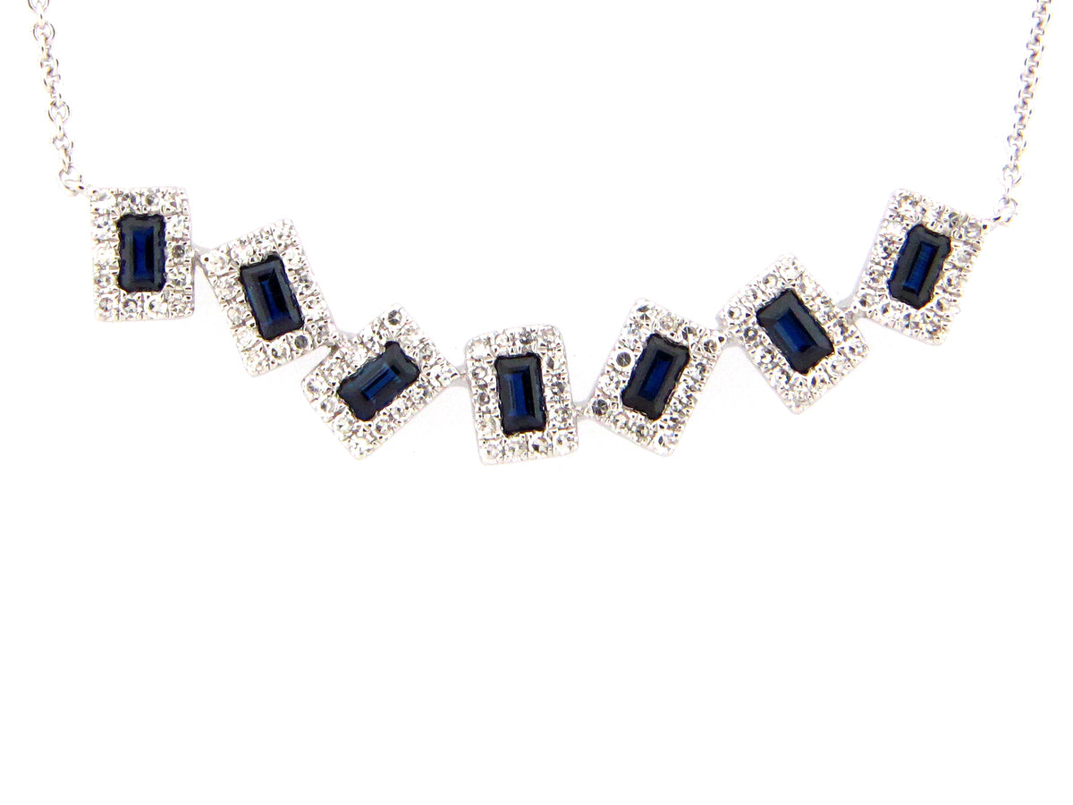 SAPPHIRE & DIAMOND PENDANT NECKLACE, 18"/17"/16", 14KW (H)