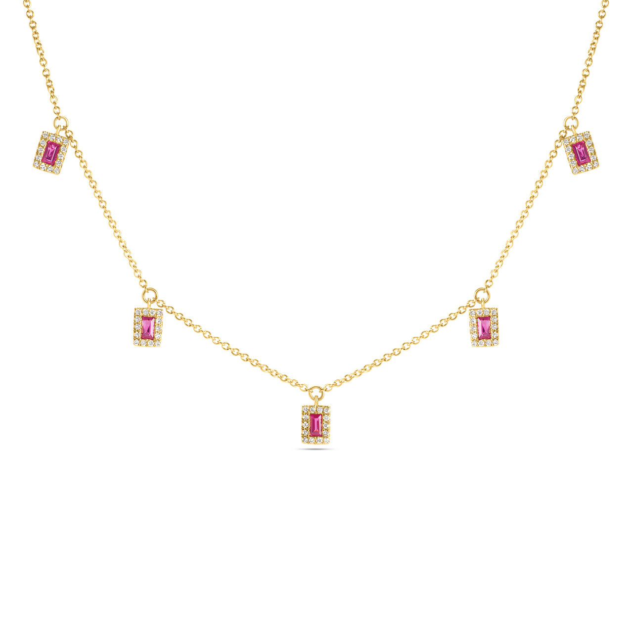 Ruby & Diamond Baguette Station Necklace