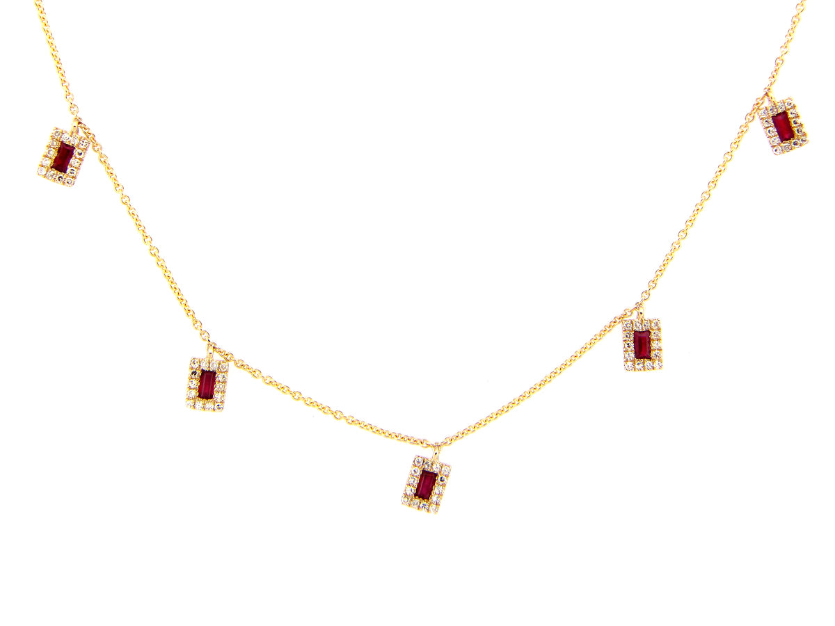 RUBY AND DIAMOND PENDANT NECKLACE, 18"/17"/16", 14KY (H)
