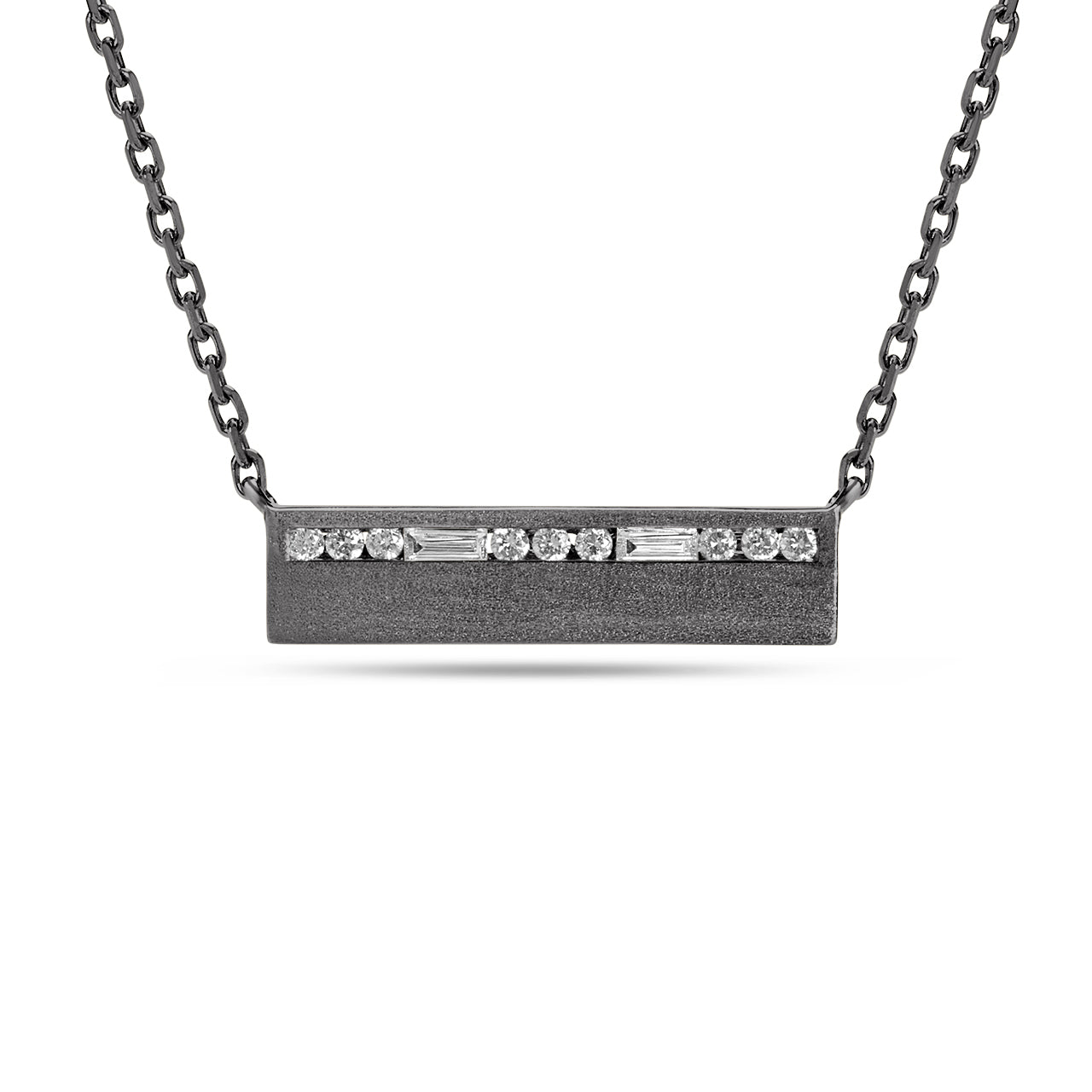Diamond Baguette & Round Line Bar Necklace