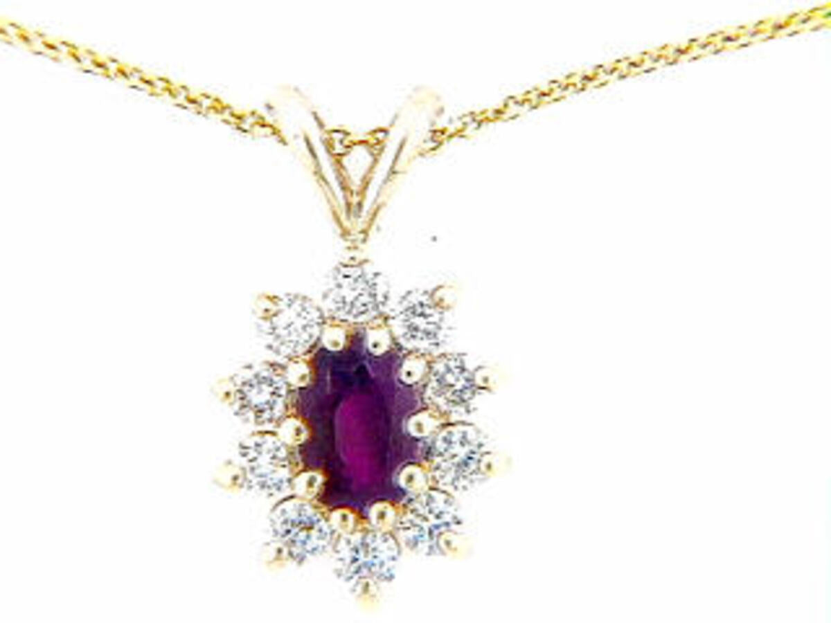 RUBY & DIAMOND PENDANT, 14KY (H)
