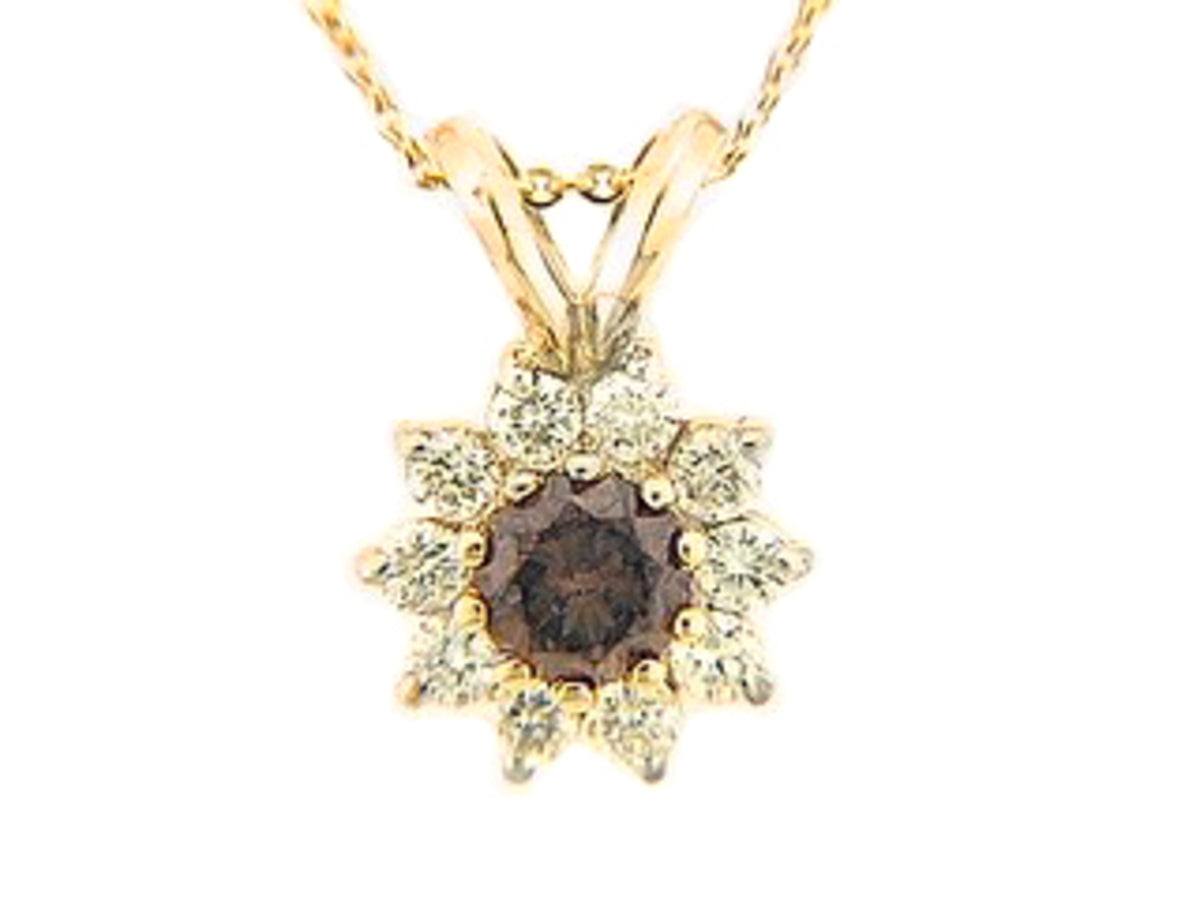 BROWN & WHITE DIAMOND PENDANT, 14KY (N)