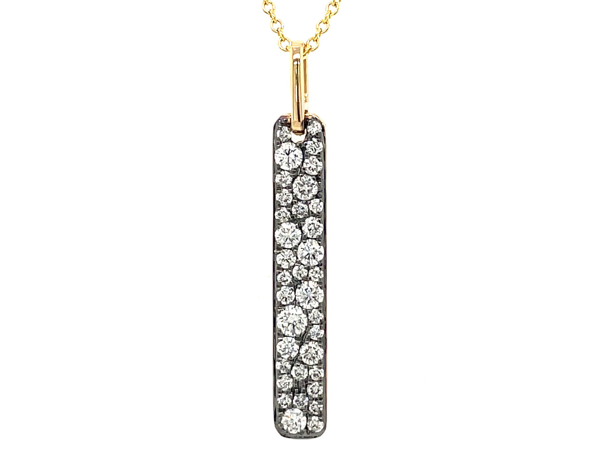 DIAMOND PAVE BAR PENDANT, 24X4MM, BLACK RHODIUM PRONGS, 18" BOLO CHAIN