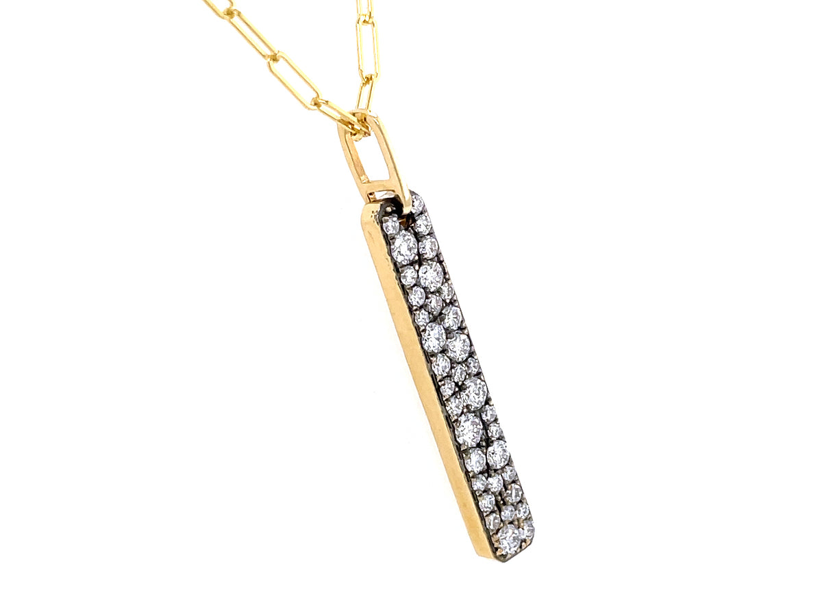 DIAMOND PAVE BAR PENDANT, 24X4MM, BLACK RHODIUM PRONGS, 18" PAPER CLIP CHAIN