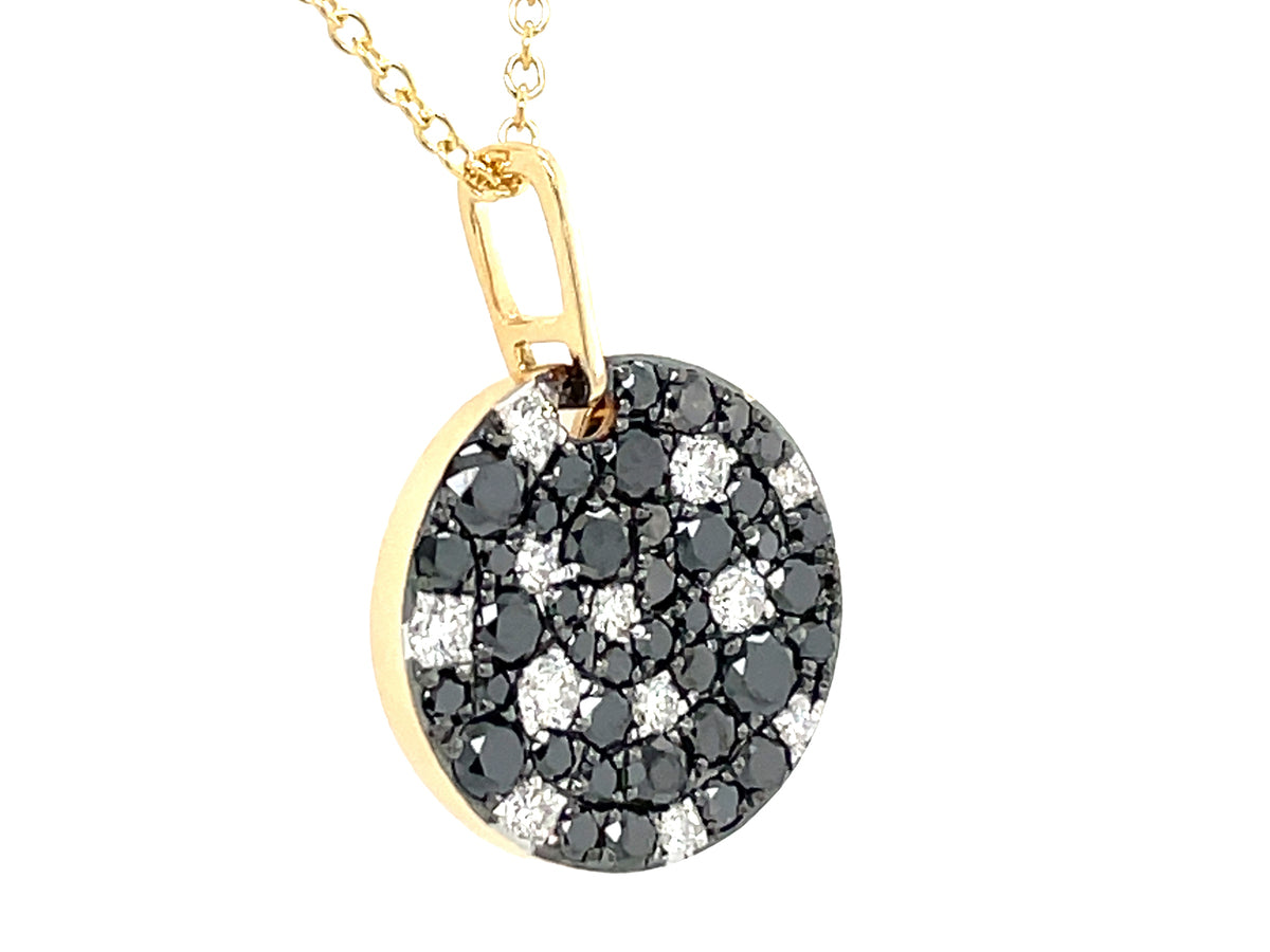 BLACK & WHITE DIAMOND PAVE DISC PENDANT, 14MM, 18"/16"