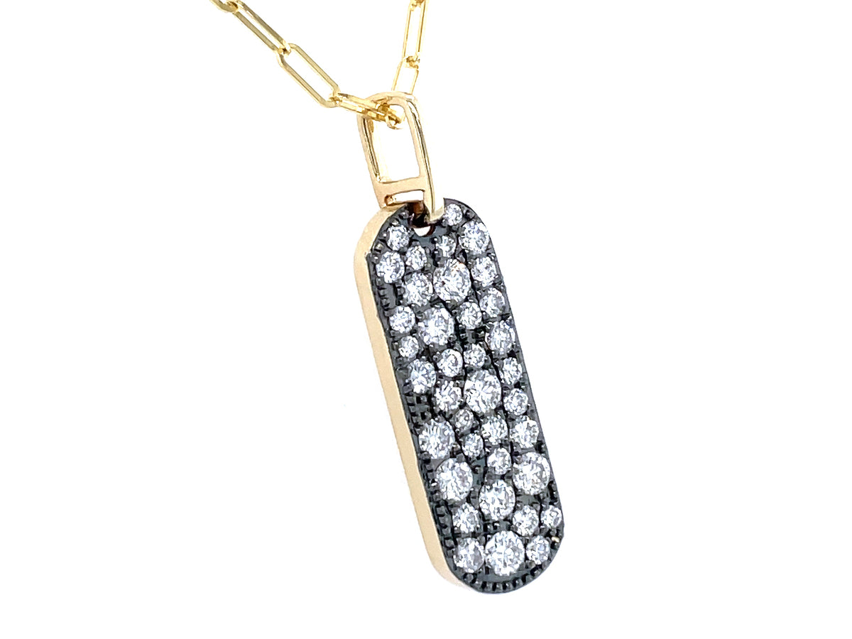 DIAMOND PAVE OVAL PENDANT, 22X8MM, BLACK RHODIUM PRONGS, 18" PAPERCLIP CHAIN