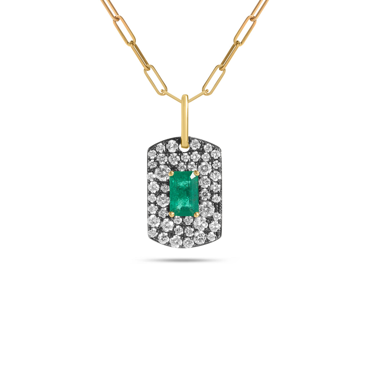 Emerald & Diamond Mosaic Dog Tag Necklace