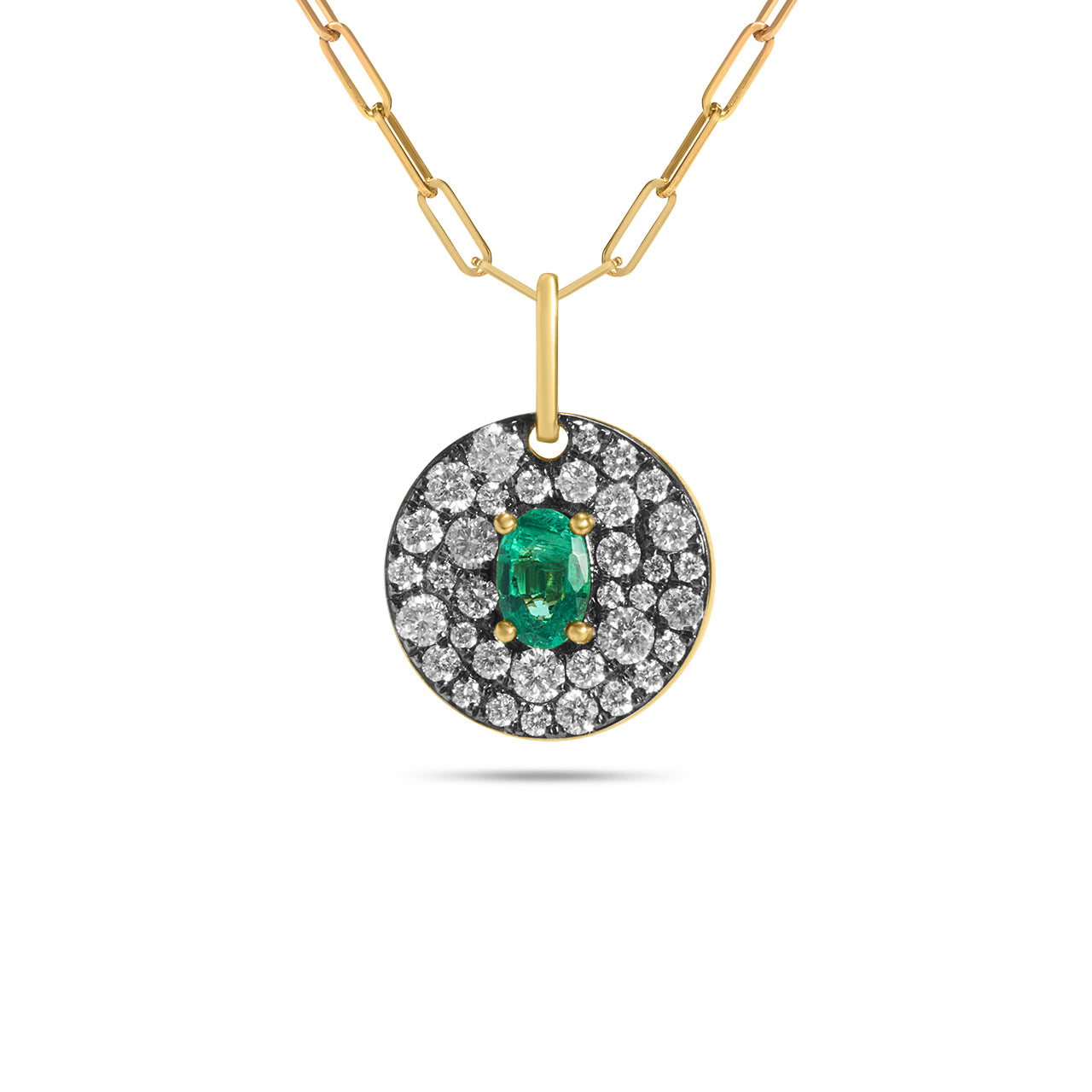 Emerald & Diamond Mosaic Disc Necklace