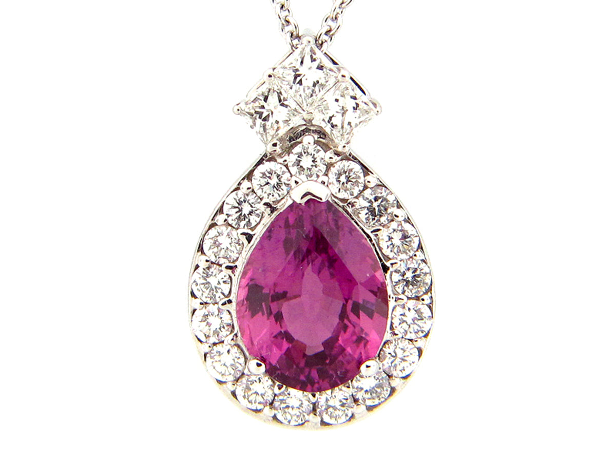 PURPLE SAPPHIRE & DIAMOND PENDANT, 18KW (H), CENTER=2.67