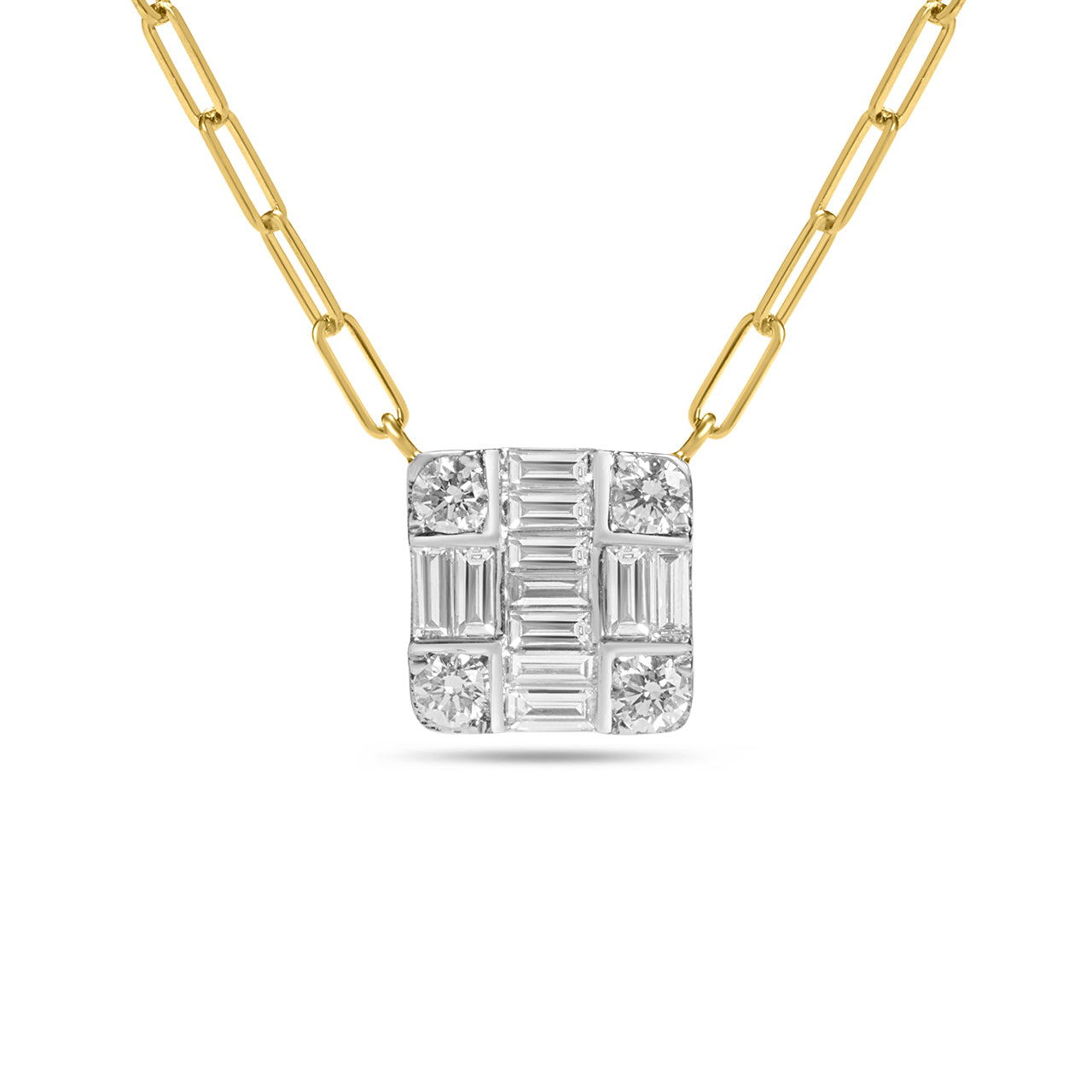 Diamond Emerald Cut Cluster 9mm Necklace