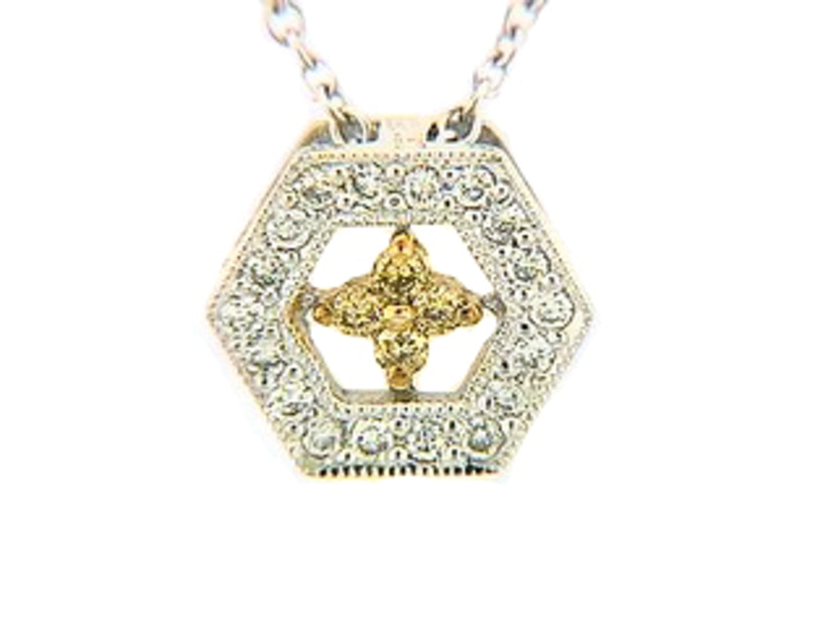YELLOW DIAMOND & DIAMOND PENDANT, 18KW (N)