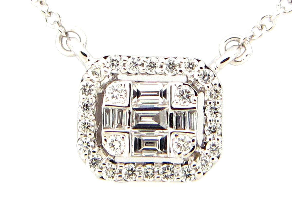 DIAMOND CUSHION PENDANT NECKLACE, 14KW (N)