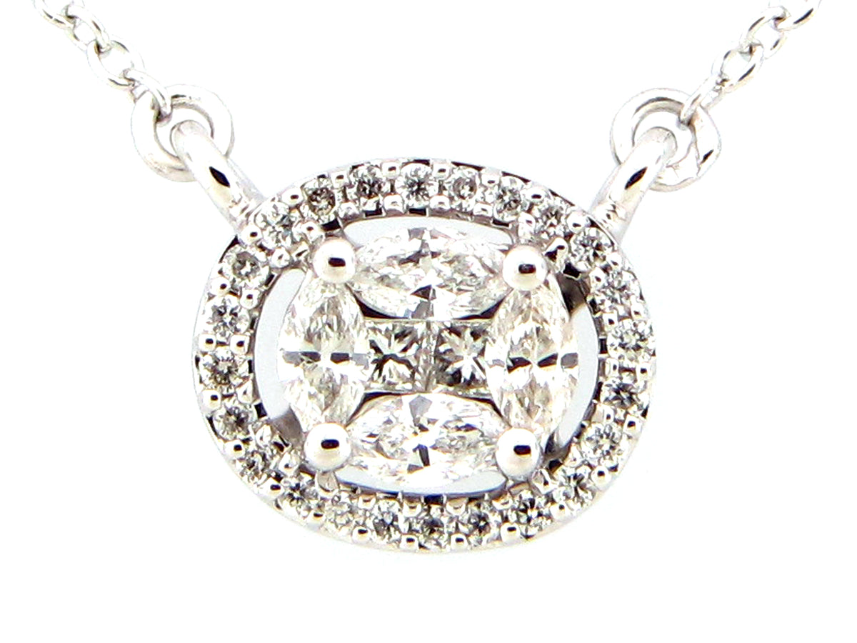 DIAMOND OVAL PENDANT NECKLACE, 18"/16", 14KW (N)