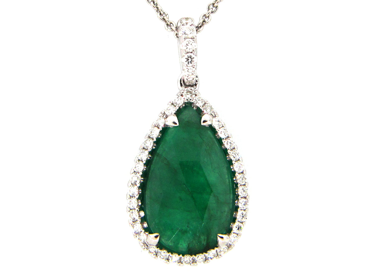 EMERALD & DIAMOND PENDANT, 18KW (O)